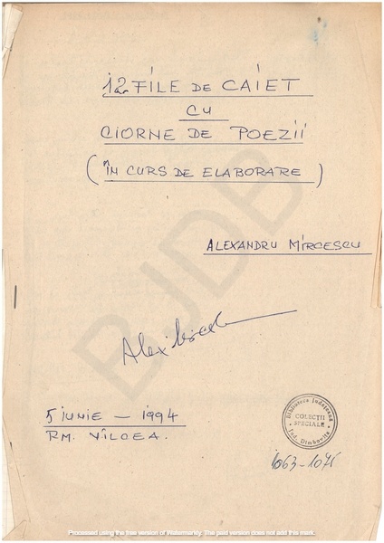 M-1063-1075-1 - 12 File de caiet cu ciorne de poezii. ALEXANDRU MIRCESCU